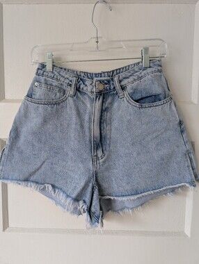 WeWoreWhat Light Blue High-Rise Frayed Denim Shorts